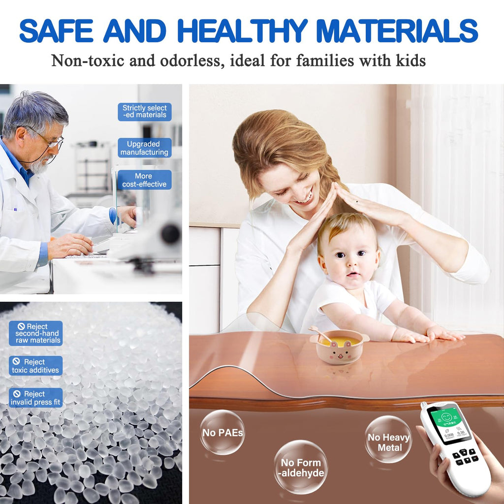 WanDeela 42X72 Inch Clear Plastic Dining Table Protector Entryway Tablecloth Desk Pad Mat Wooden Furniture Coffee Bistro Bed Sofa Side Table Top Protection Countertop Cover Waterproof PVC Vinyl