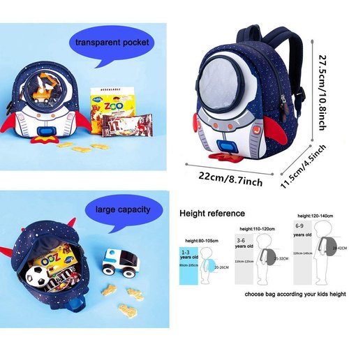 JiePai Toddler Rocket Backpack Leash Anti-lost Waterproof 3D Cartoon Kids Backpack