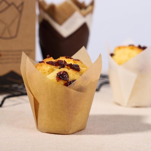 Bake Choice Extra Large Natural Tulip Cupcake Liners - 100 Pcs | Perfect for Baking & Parties