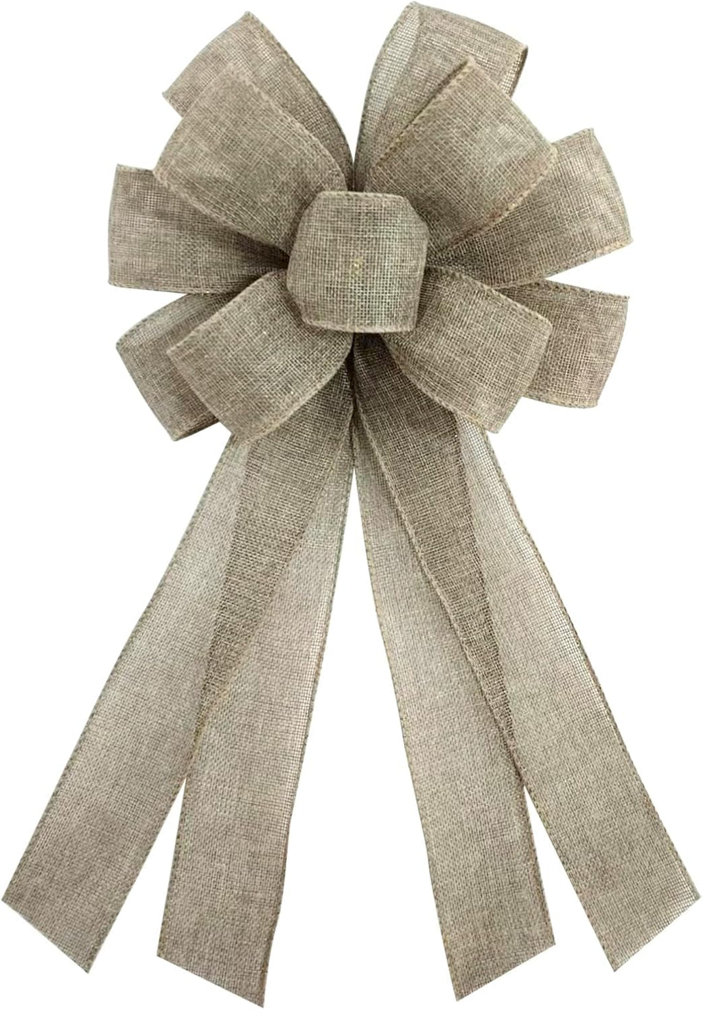 Natural Burlap Wreath Bow by Christmas | 20 x 11 Inches | Holiday Khaki Ribbon for Front Door Decor