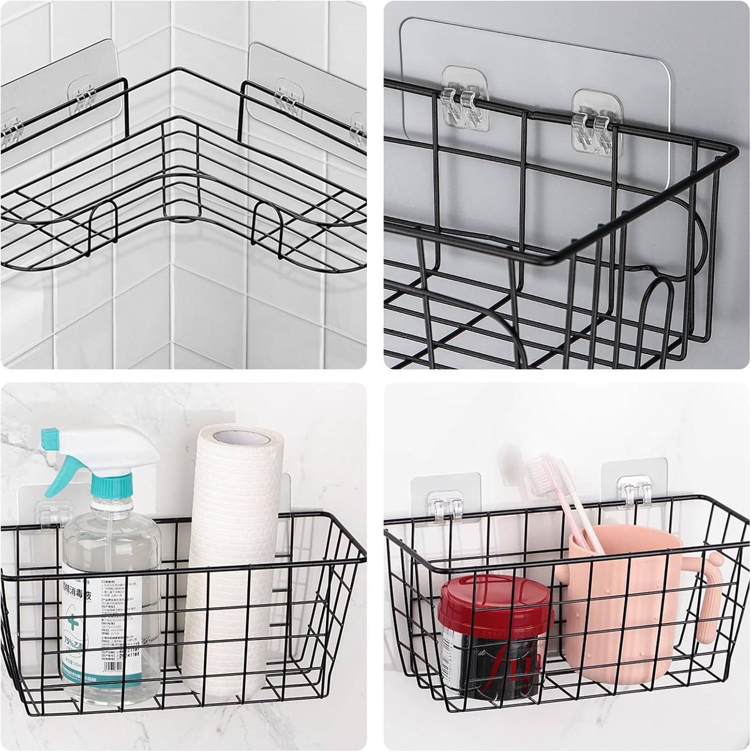 Skiennix 14-Pack Shower Caddy Adhesive Replacement - No Drilling Corner Shelf Baskets for Bathroom & Kitchen Storage