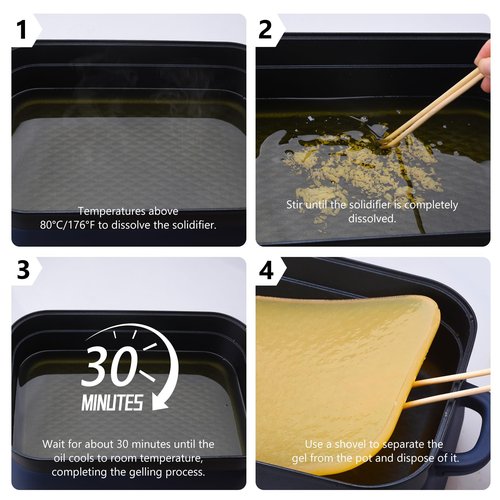 Cooking Oil Solidifier Powder 12oz - Solidifies Up to 2.5 Gallons (34 Cups) of Used Fry Oil, 100% Plant-Based Grease Hardener for Easy Kitchen Disposal, Oil Solidifying Solution