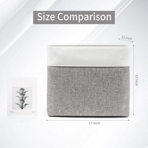Bagnizer Large Fabric Storage Baskets - 50L Decorative Linen Bins with Handles for Organizing | Grey & White, 17x12x15 Inches