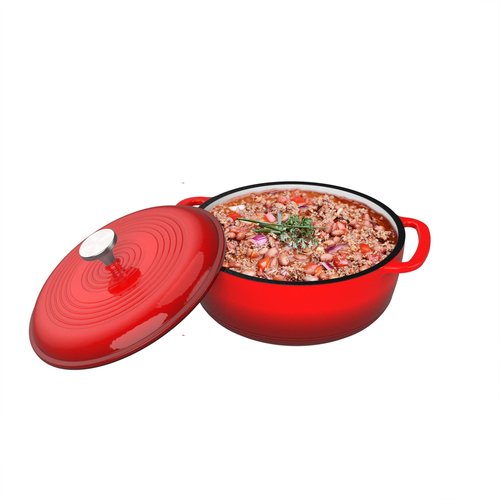Dutch Oven Pot with Lid - 6Qt Enameled Cast Iron Cookware for Oven or Stovetop Use - Cook Soups, Stews, Chicken, or Pot Roast by Classic Cuisine (Red)