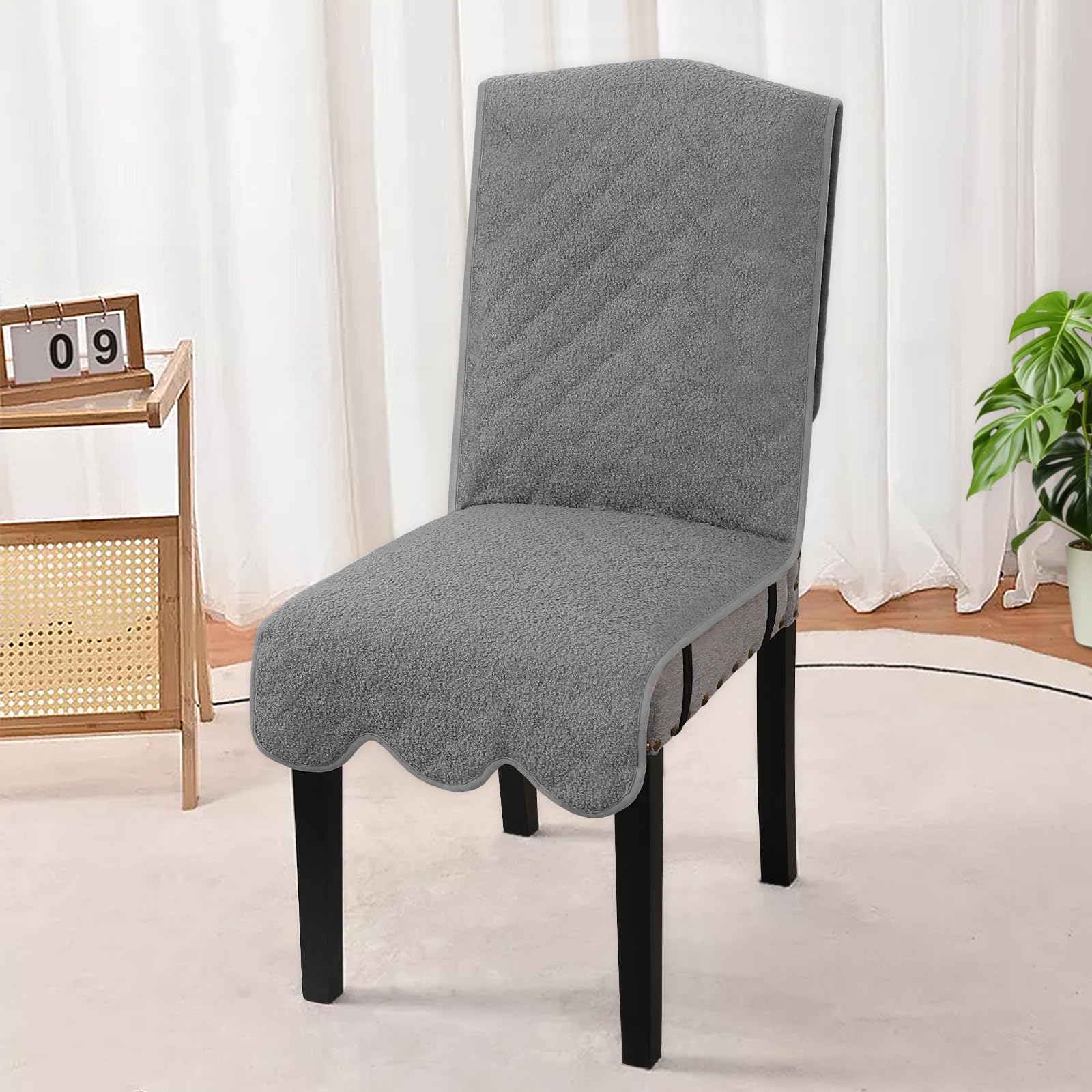 H.VERSAILTEX 100% Waterproof Dining Chair Covers Set of 4 Teddy Fleece Kitchen Chair Covers Parson Chair Slipcovers for Kitchen Dining Room, Grey