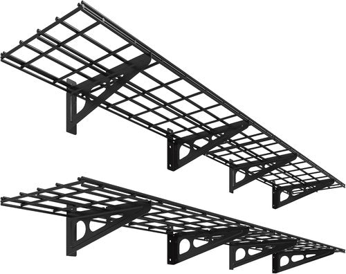 FLEXIMOUNTS Wall Shelf - 12"x72" Garage Storage Rack | Black Floating Shelves, 2-Pack