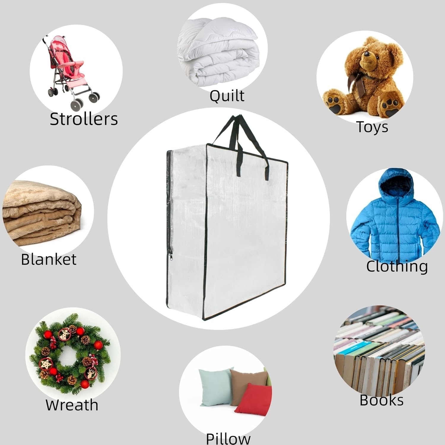 Skiennix Clear Storage Bags - 6 Pack with Zipper & Handles | Ideal for Closet, Moving & Underbed Organization