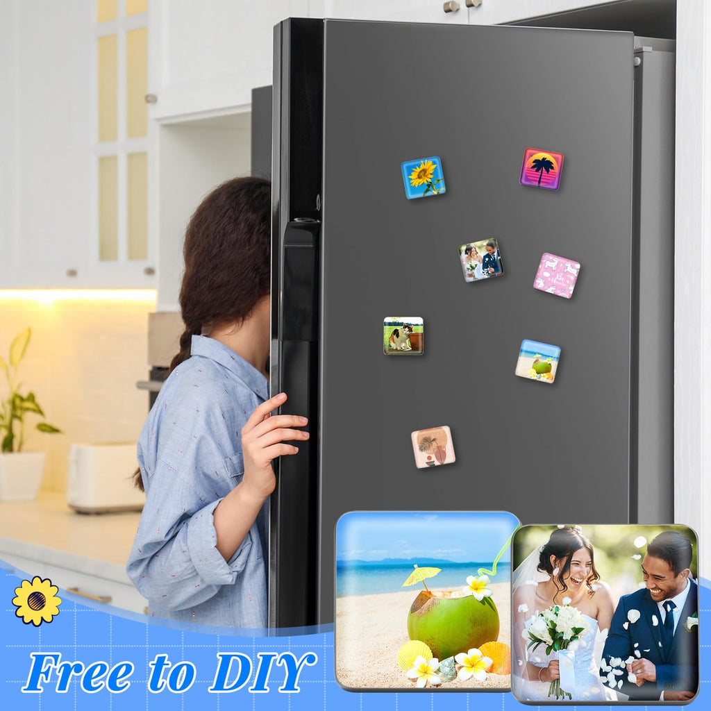 Teenyyou 50mm/ 2 Inch Button Craft Press Supplies Square Button Part DIY Fridge Magnets Craft Set Including Magnet, Metal Cover, Plastic Back Cover, Pin,Transparent Film,Blank Paper (200 Sets,Plastic)