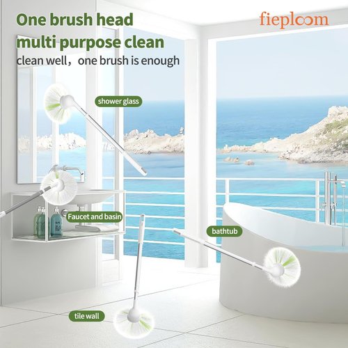 Fieploom Tub Tile Scrubber Brush with 28" Extendable Pole, 1 Pc Non-Scratch Soft Tub Brush Mop, Bathroom Brush with Long Handle for Bathtub Shower Sink Basin Tile Wall