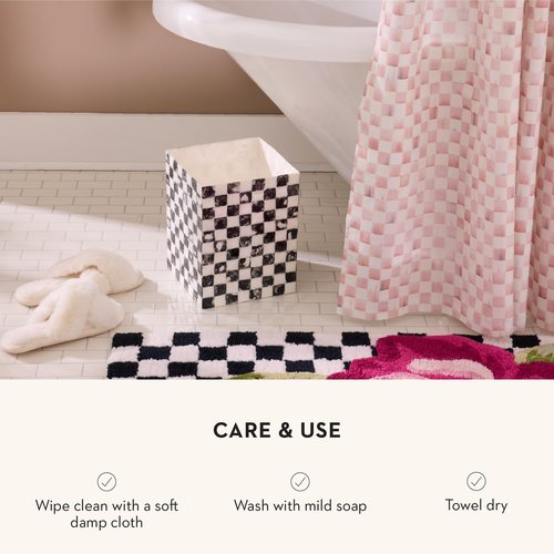 MACKENZIE-CHILDS Capiz Waste Bin, Decorative Bathroom and Bedroom Trash Can, Black-and-White Courtly Check