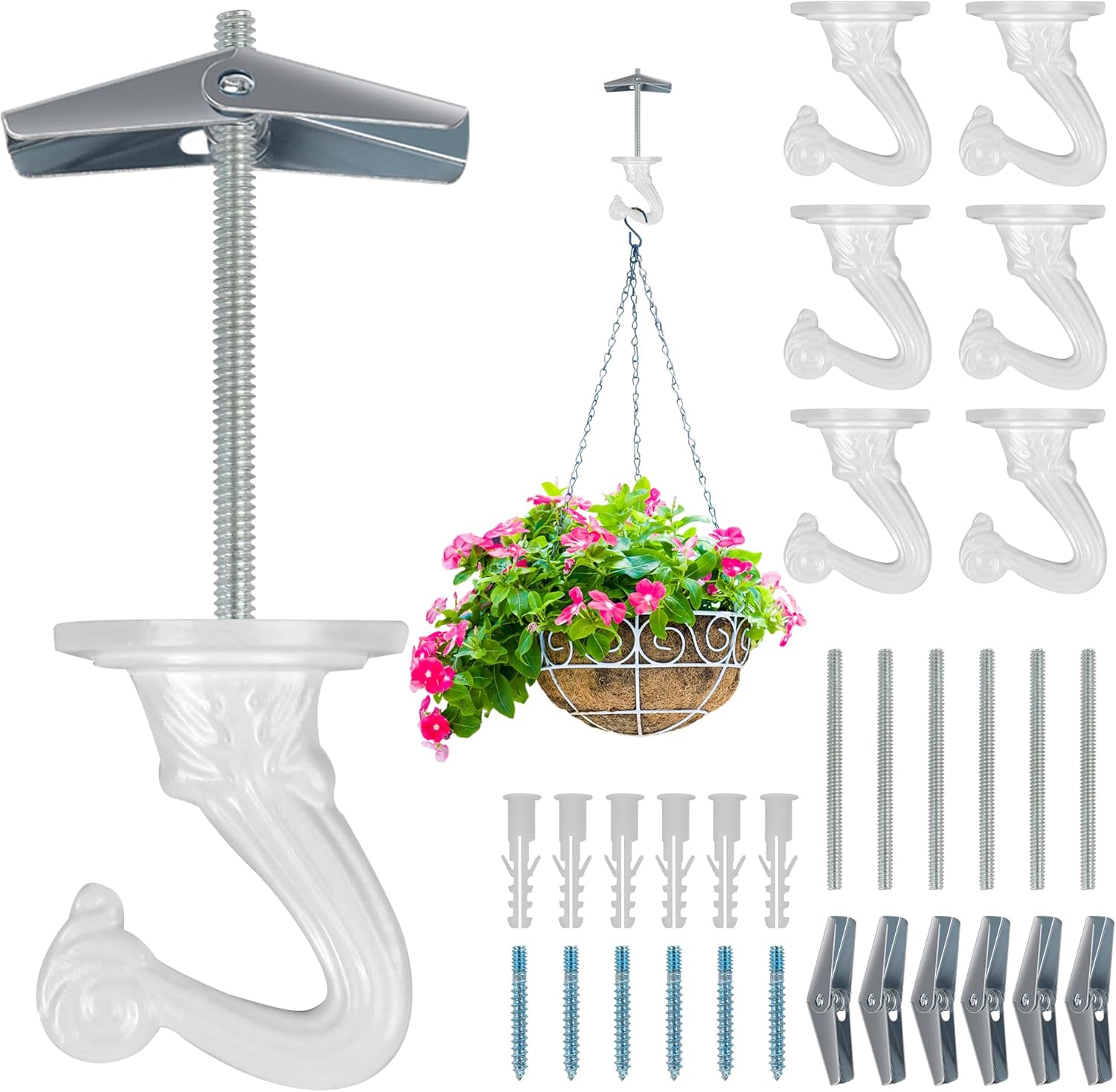 Aidoclip Ceiling Hooks - 6 Pcs Heavy-Duty Metal Plant Hangers for Indoor & Outdoor Use