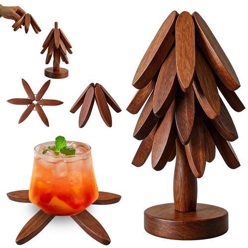 Wooden Trivets for Hot Dishes, Wooden Tree Trivet Set, Natural Tree Trivet Set - Foldable Coasters for Kitchen Counter, Hot Pots and Pans, Heat Resistant Table Protectors
