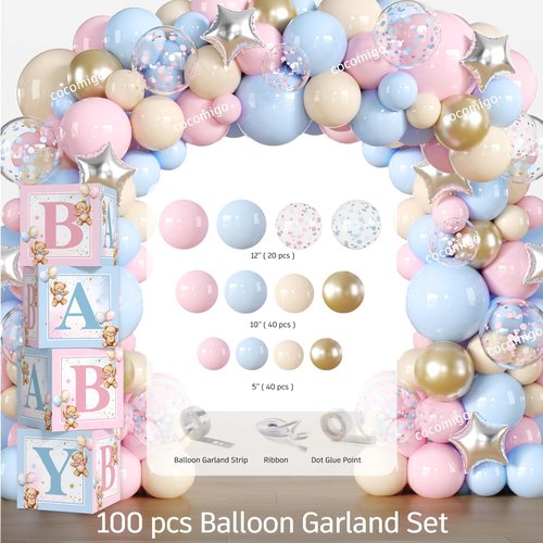 cocomigo 232pcs Bear Gender Reveal Decorations Complete Party Set, He or She Baby Gender Reveal Decorations, Boy or Girl Bear Theme Party Supplies, Serves 20 Guests