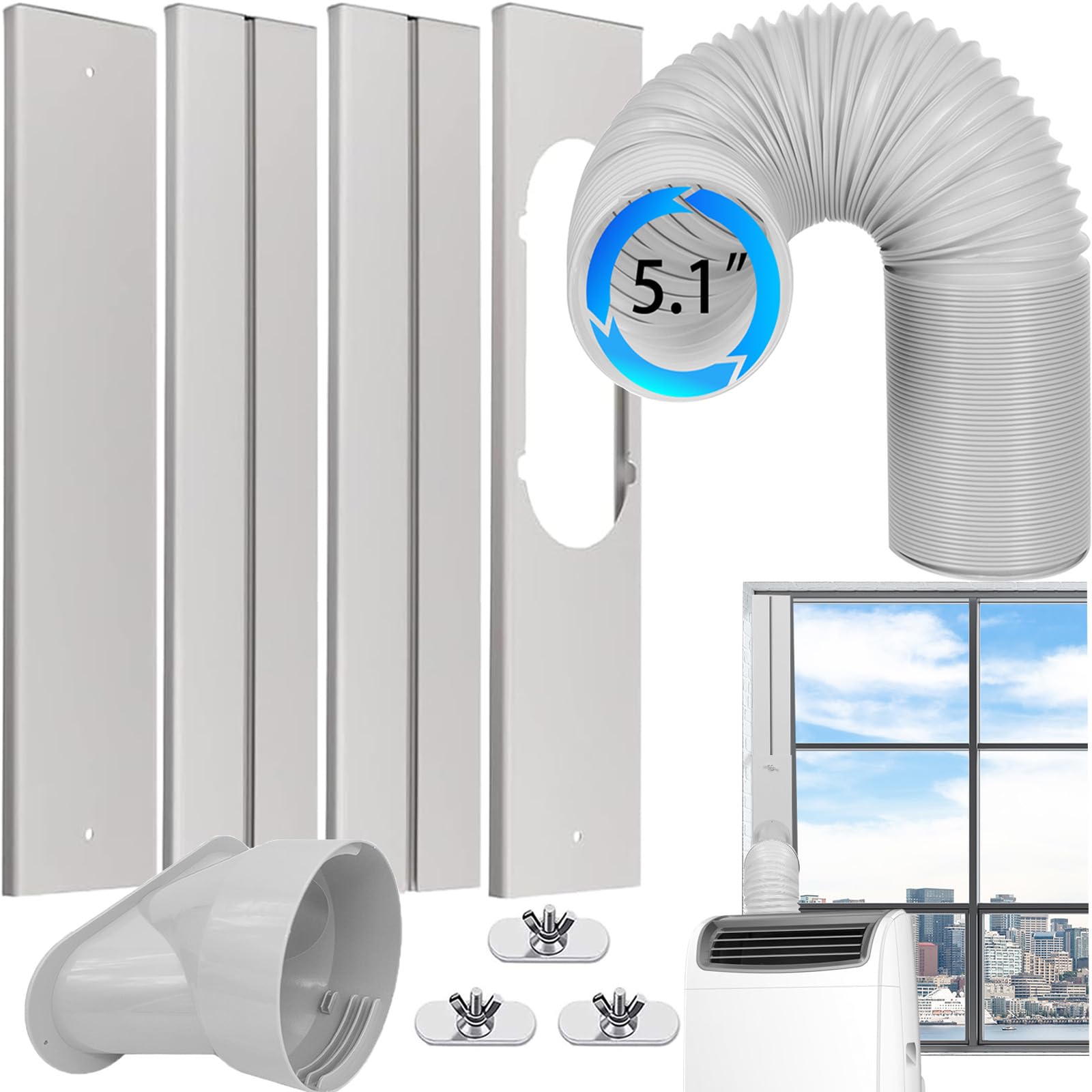 Nihoney Portable Air Conditioner Window Vent Kit with Exhaust Hose 5.1 Inch Diameter, Adjustable 59 Inch Length Exhaust Hose for AC Seal Plate with Universal for Sliding Window