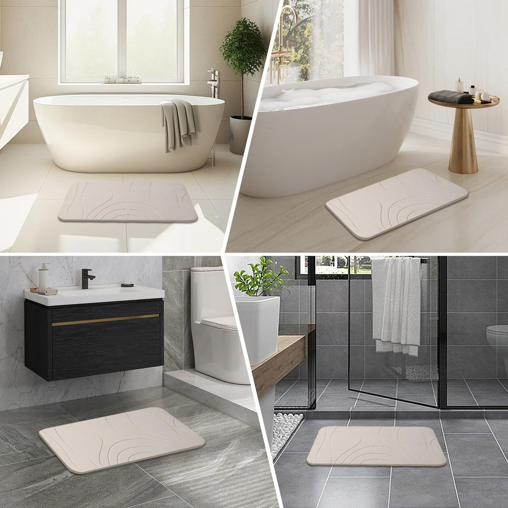 HUMIGA Stone Bath Mat, 2 Pack Diatomaceous Earth Shower Mat, Non-Slip Super Absorbent Quick Drying Bathroom Floor Mat, 24x15, Greyish White