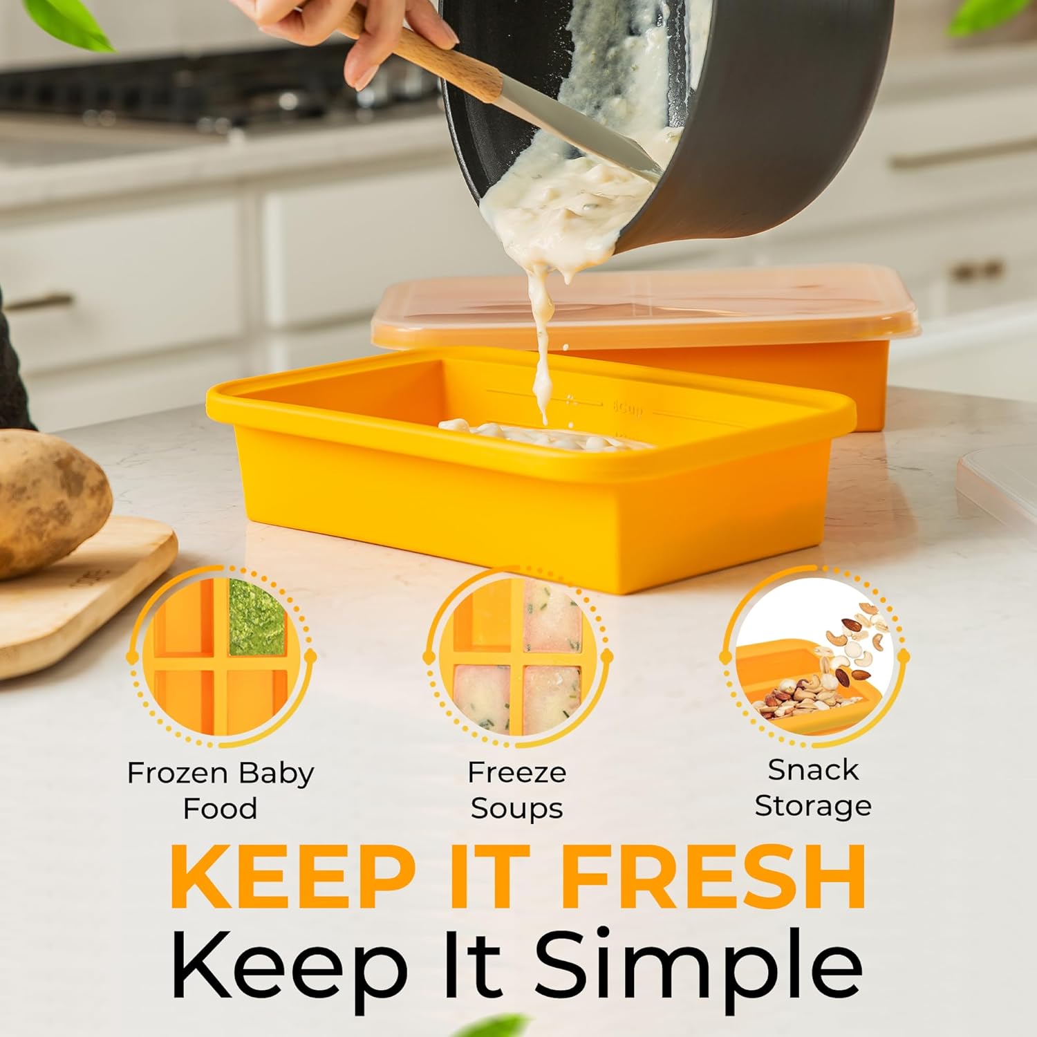 Skiennix Large Silicone Freezer Containers - 6 Cup BPA-Free Food Storage for Soup & Leftovers