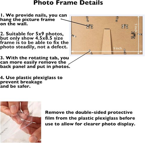 JCJMY 5x9 Picture Frame - White Wall Mount or Tabletop Display | Shatter-Resistant Plexiglass