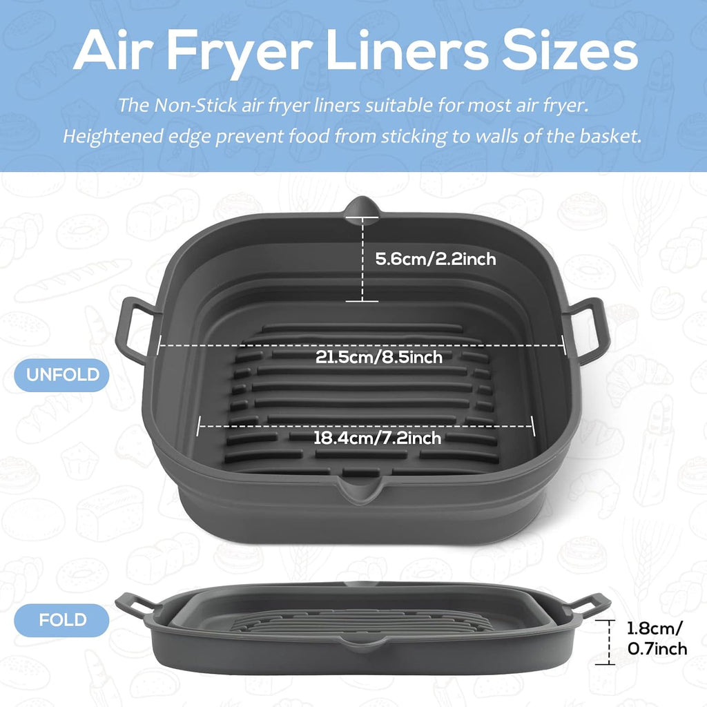 Silicone Air Fryer Liners - Reusable Collapsible Basket for 5.8 to 8 Qt Air Fryers | Easy to Clean, 8.5 Inch