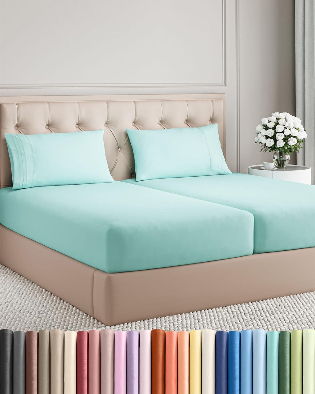 Split King Size 5-Piece Sheet Set | Comfy, Breathable & Cooling Bedding - Luxury Hotel Quality - Deep Pockets, Soft, Wrinkle-Free - Oeko-Tex Certified - Spa Blue
