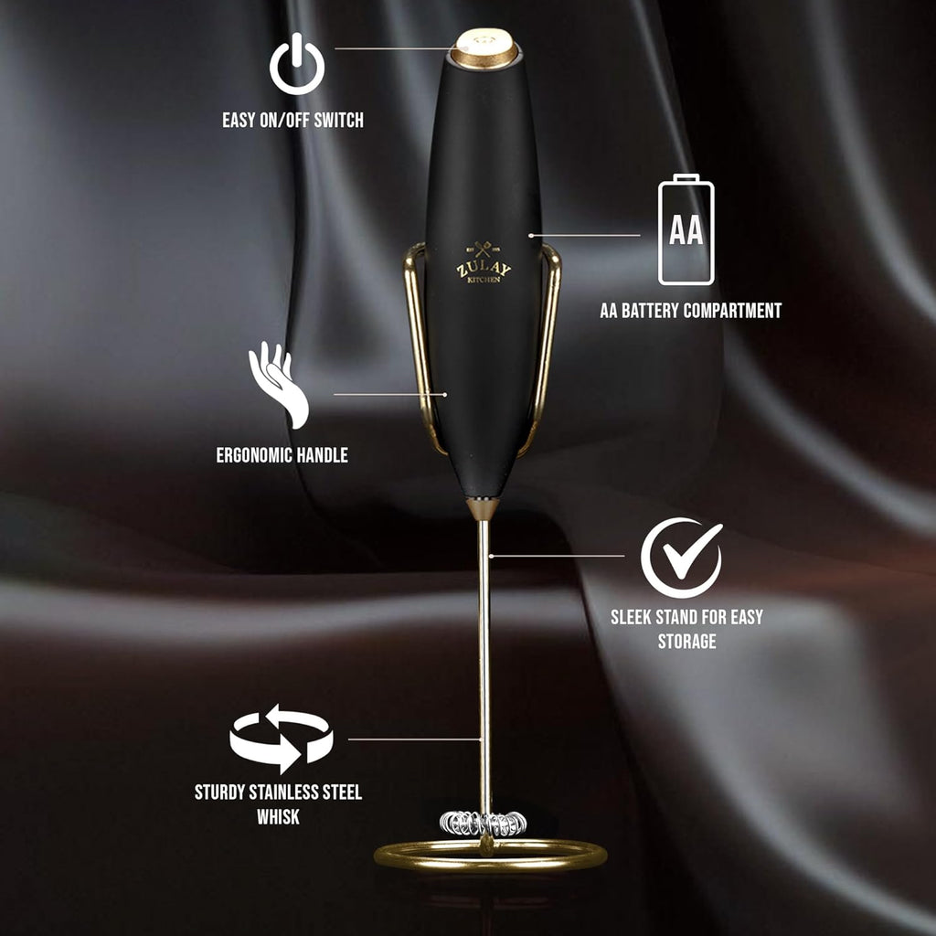Zulay Kitchen Milk Frother - Handheld Electric Foam Maker with 4 Duracell Batteries | Luxury Gift for Coffee Lovers