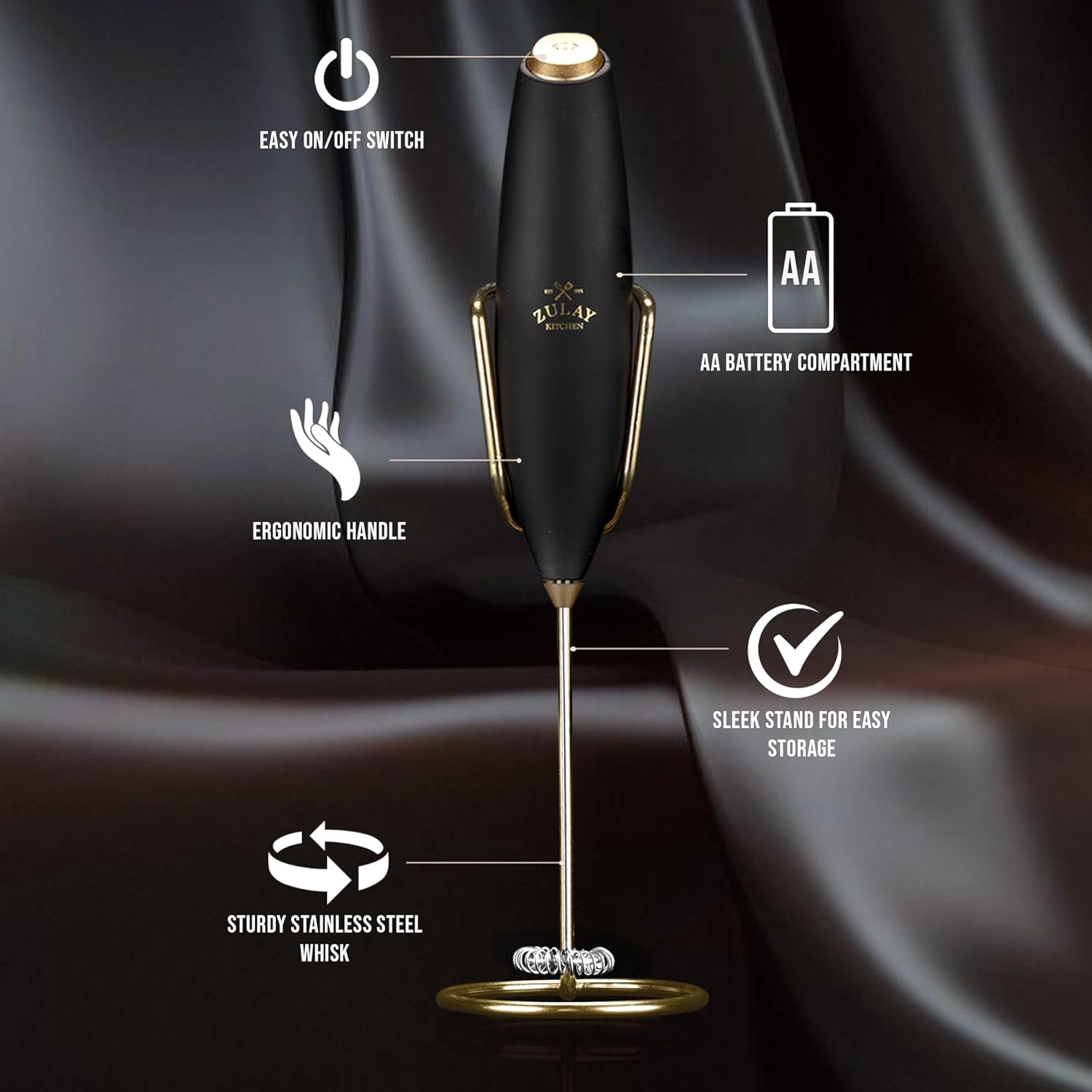 Zulay Kitchen Milk Frother - Handheld Electric Foam Maker with 4 Duracell Batteries | Luxury Gift for Coffee Lovers