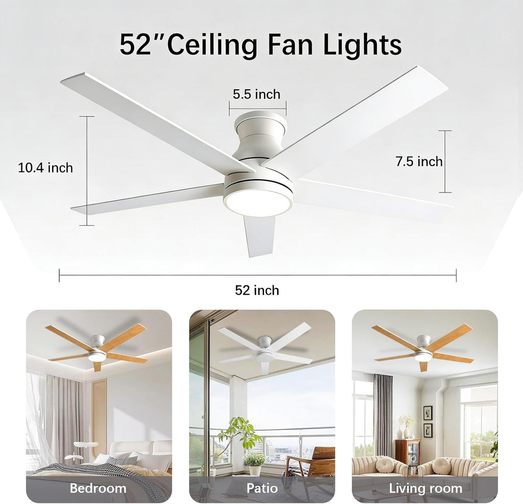 natawinnd 42 inch flush mount ceiling fan with light and Remote Control.5 Blade black ceiling fan flush mount,6 speed Quiet Reversible DC Motor,Low Profile Ceiling Fans for Living Room Bedroom