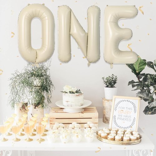 Biapian 40 Inch Cream ONE Foil Balloons - Giant Aluminum Balloons for 1st Birthday Party Decor