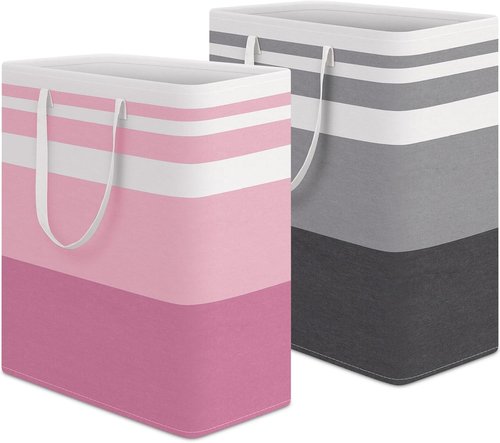 HomeHacks Large Waterproof Laundry Baskets - Collapsible Hampers with Reinforced Handles | Grey & Pink, 100L Each