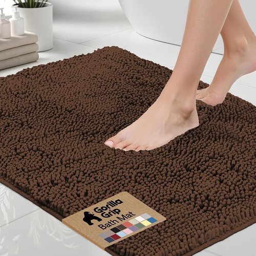 GORILLA GRIP Bath Rug Mat - Thick Soft Absorbent Chenille | Quick Dry Microfiber, 60x24, Brown