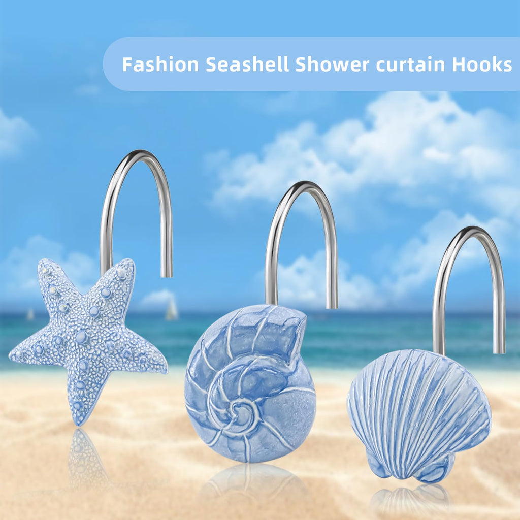 Seashell Decorative Shower Curtain Hooks, Fashion Shower Curtain Rings, Ocean Shower Curtain Hangers, 12PCS Shower Hooks for Shower Curtain, Bathroom, Bedroom, Living Room, Home Decor