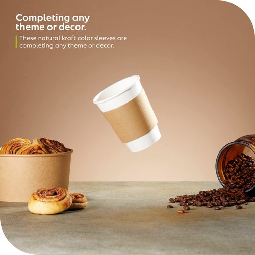 Kraft Paper Hot Cup Sleeve Jacket Holder | Corrugated Cardboard Protective Hot And Cold Insulator | Espresso Coffee Milk Tea Beverage And Hand Protector (Kraft, 1000)
