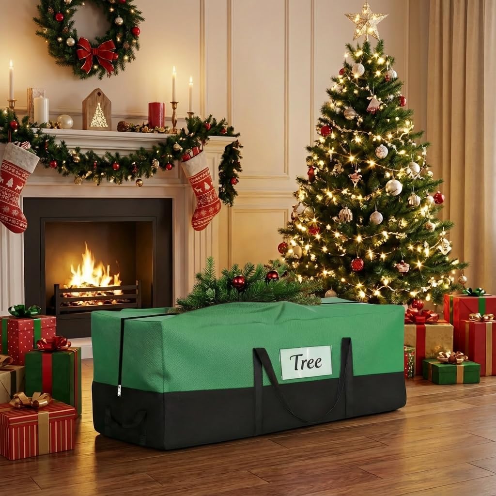 Skiennix Christmas Tree Storage Bag - Heavy Duty 8 Ft Capacity with Durable Zipper & Handles | 600D Oxford, Green