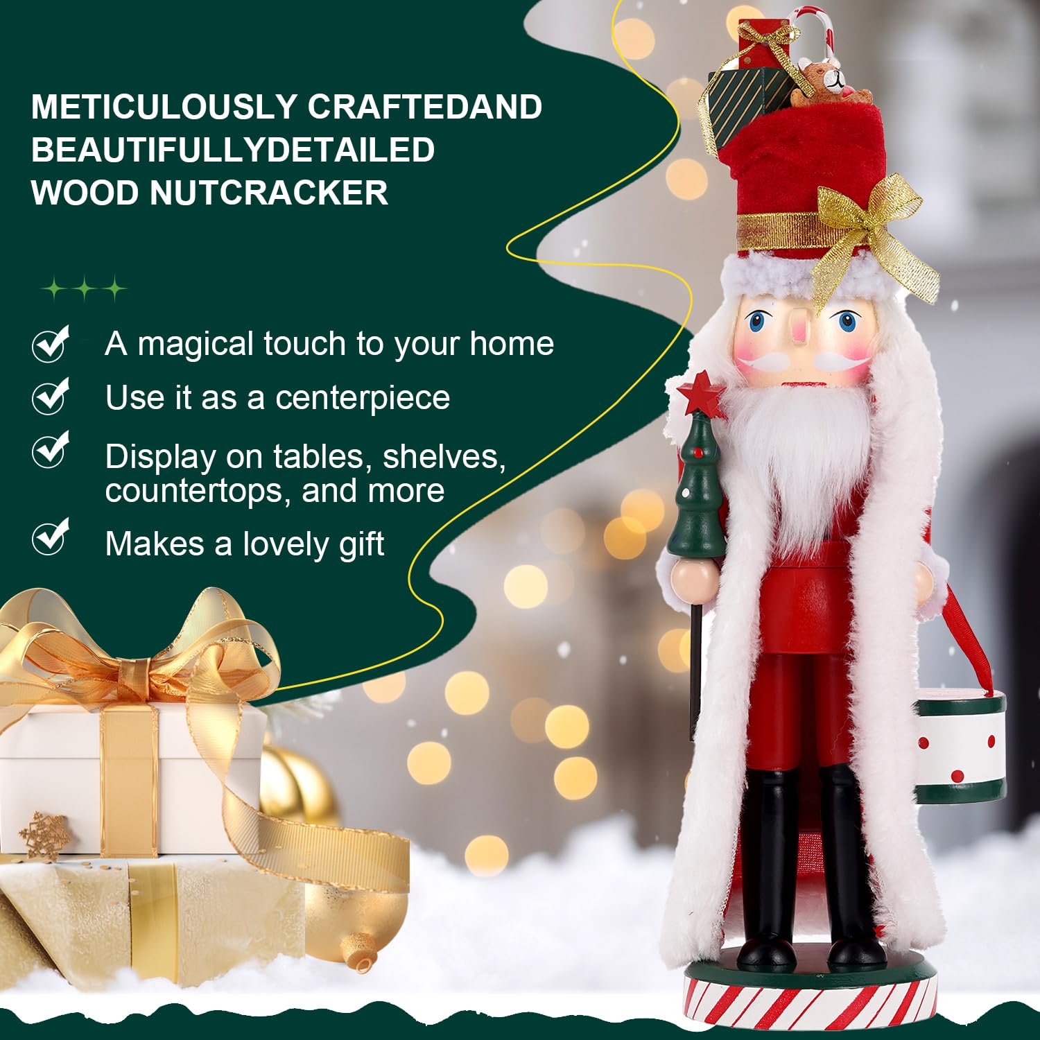BXO Classic Nutcracker Soldier Decor - Christmas Table Centerpiece, Mantel Decor for Holiday, Traditional Christmas Figurine for Home Festival Decorations (Red & White)