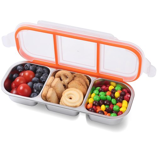 Ulezuar Stainless Steel Snack Containers with Lids, Reusable Condiment Box, 3 Compartment Sauce Cups for Home, Travel