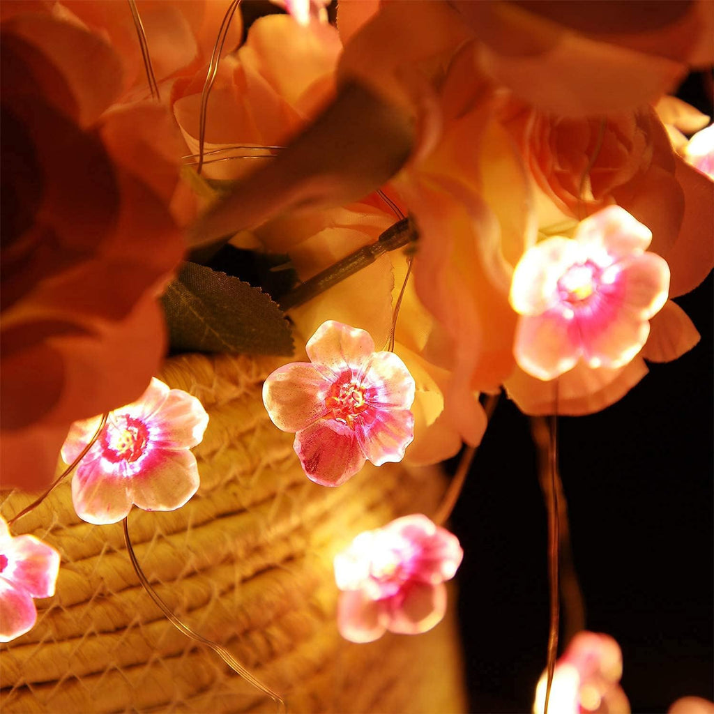 Mudder Cherry Blossom String Lights - 13 FT, 40 LEDs, USB & Battery Operated, Pink Fairy Lights for Indoor/Outdoor Decor
