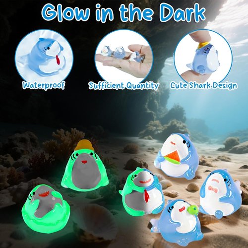 Exasinine Luminous Mini Resin Shark Figures - 6Pcs Glow in the Dark for Aquariums & DIY Crafts
