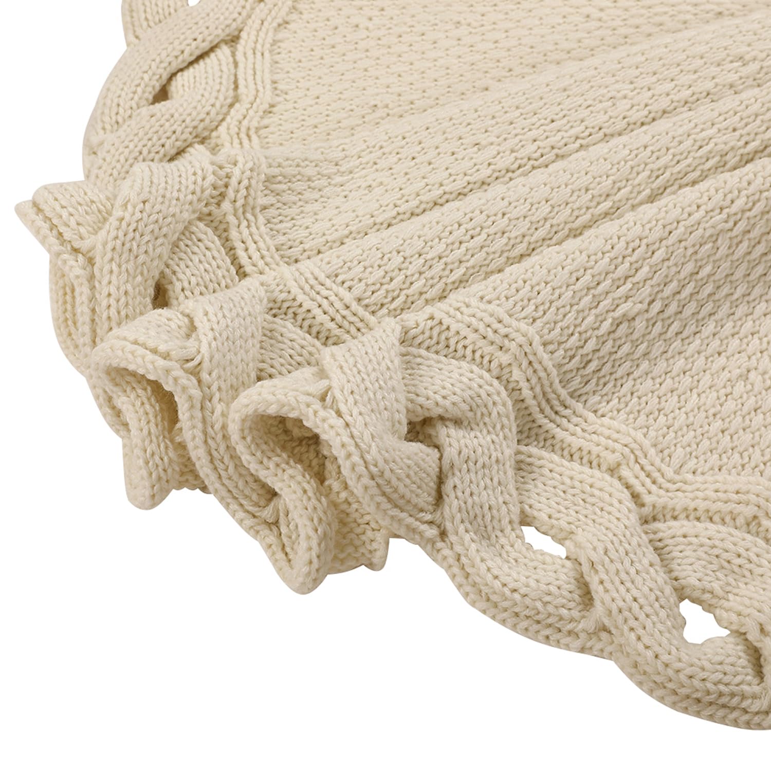 Sattiyrch Knit Christmas Tree Skirt – Classic Cable Knit Tree Base Wrap with Tie Closure – Cozy Holiday Décor for 7–9 ft Christmas Tree (Beige,48in)