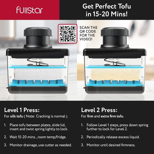 Fullstar Tofu Press & Cutter - 2-in-1 Dishwasher Safe, BPA-Free Design for Extra Firm & Silken Tofu (Blue)