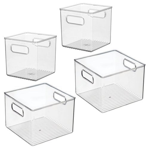 iDesign Fridge Bin with Handles, 2 Small and 2 Medium Bins, 4 Pack, Clear, Made in USA