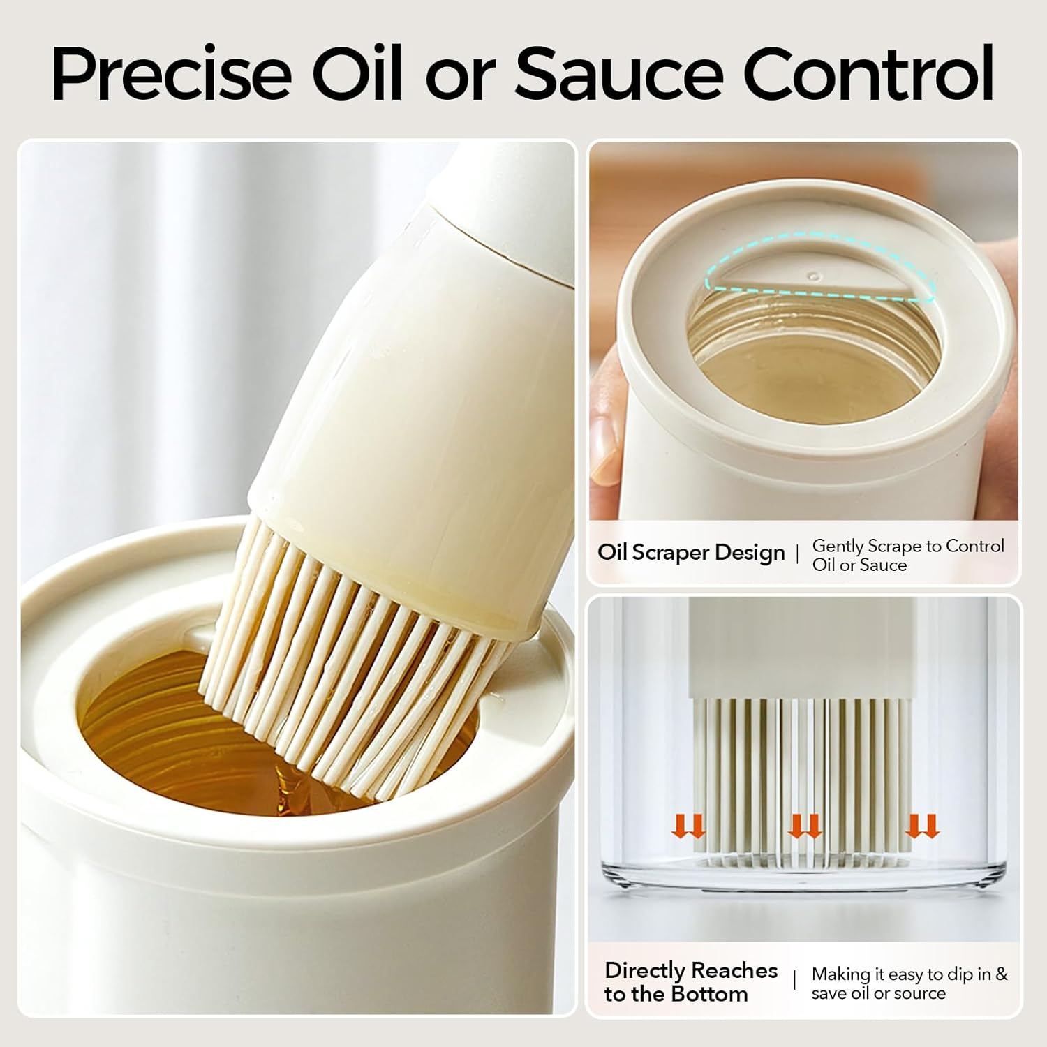 YARRAMATE Oil Dispenser with Brush - 300ml Glass Bottle for Kitchen | Silicone Basting Brush in Creamy White