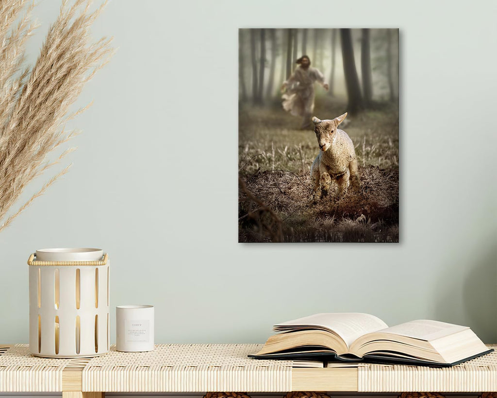Pinetree Art Christian Wall Decor - Jesus & Lamb Canvas Print | Inspirational Scripture Artwork for Home