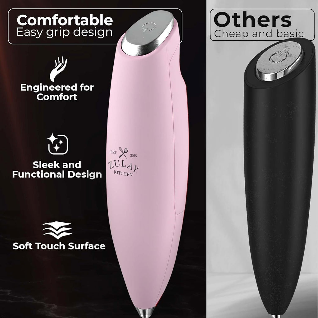 Zulay Kitchen Patented Tornado Triple Whisk Milk Frother - Handheld Foam Maker for Coffee & Lattes - Includes 4 Duracell Batteries - Candy Color