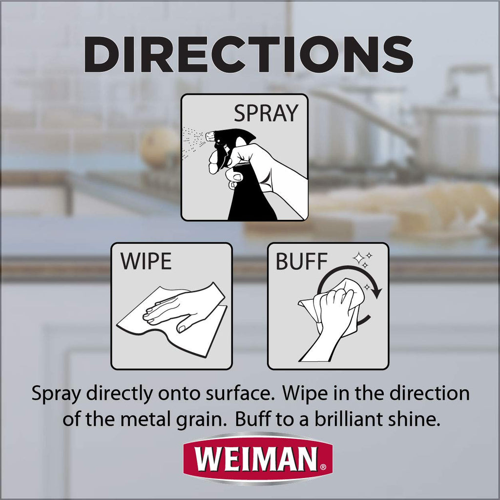 Weiman Stainless Steel Cleaner and Polish - Streak-Free Shine for Refrigerators, Dishwasher, Sinks, Range Hoods and BBQ grills, 22 Fl Oz