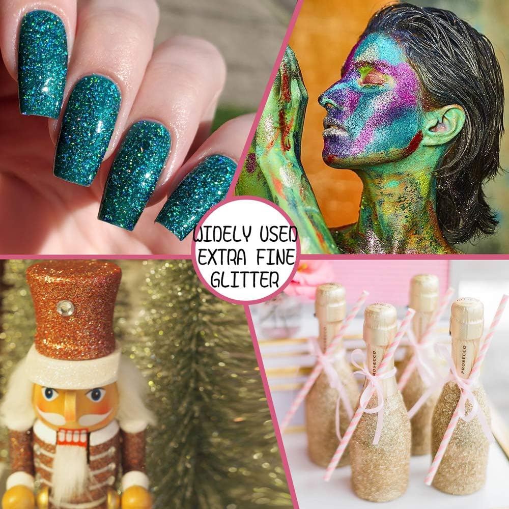 Skiennix Extra Fine Glitter Set - 24 Vibrant Colors for Nail Art, Makeup & Crafts | 8g Shaker