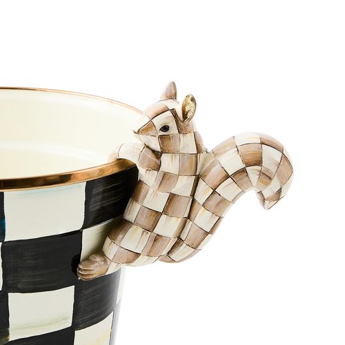 MACKENZIE-CHILDS Pot Climber, Outdoor Planter Hanging Decor, Brown-and-White Mocha Check Squirrel