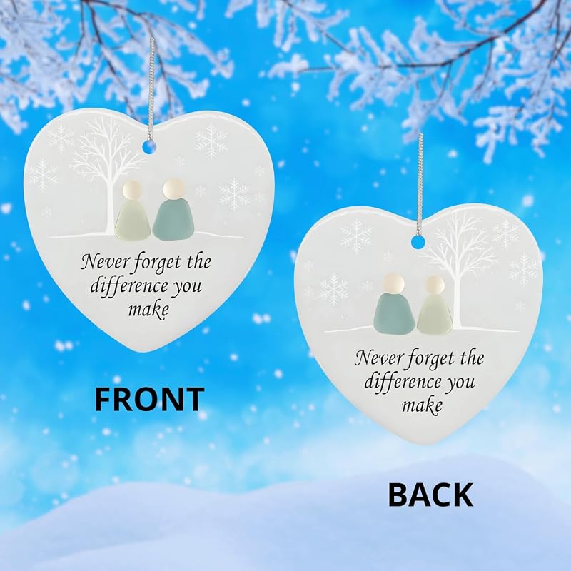 Friend Ornament - Double-Sided 3.5" Acrylic Heart with Never Forget the Difference You Make Quote
