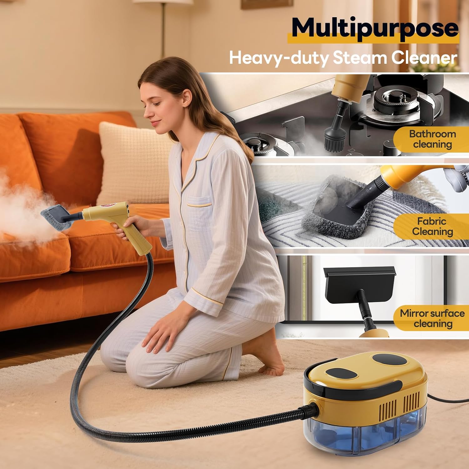 Skiennix Handheld Steam Cleaner - 15-in-1 High Pressure Steamer for Home & Kitchen | Fast 10s Heating