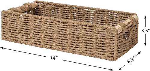 CubesLand Back of Toilet Storage Basket - Handwoven Wicker Organizer with Cut-Out Handle | Neutral Color