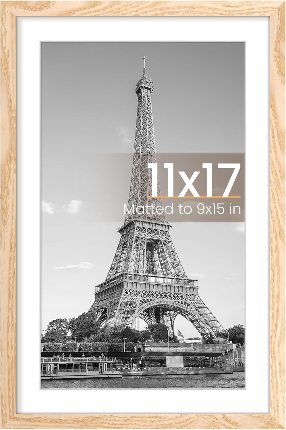 Upsimples 11x17 Picture Frame - Versatile Display for 9x15 with Mat or 11x17 Without | Natural Finish, 1 Pack