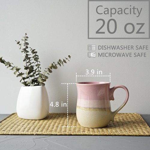 Bosmarlin Large Ceramic Coffee Mug, 20 Oz, Big Tea Cup for Office and Home, Dishwasher and Microwave Safe (Pink, 20 Oz)